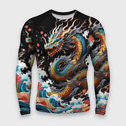 Рашгард мужской Дракон на волнах в японском стиле арт, цвет: 3D-принт