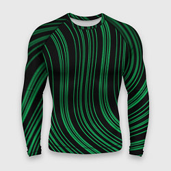 Рашгард мужской Абстракция зелёные линии на чёрном, цвет: 3D-принт