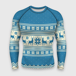 Рашгард мужской Sweater with deer on a blue background, цвет: 3D-принт