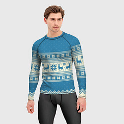 Рашгард мужской Sweater with deer on a blue background, цвет: 3D-принт — фото 2