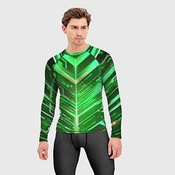 Рашгард мужской Зелёные неон полосы киберпанк, цвет: 3D-принт — фото 2