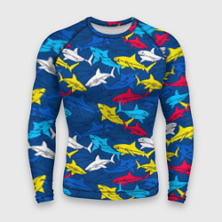 Рашгард мужской Разноцветные акулы на глубине, цвет: 3D-принт