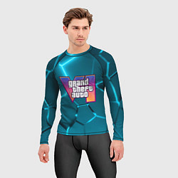 Рашгард мужской GTA 6 лого на фоне разлома голубых плит, цвет: 3D-принт — фото 2