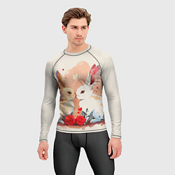 Рашгард мужской Влюбленные кролики с цветочками, цвет: 3D-принт — фото 2