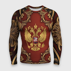 Рашгард мужской Золотой герб России на красном фоне лепнина, цвет: 3D-принт