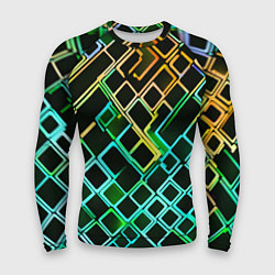 Мужской рашгард Жёлто-синие квадраты на чёрном фоне