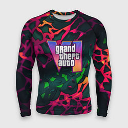 Рашгард мужской GTA 6 logo яркий неоновый камуфляжный стиль, цвет: 3D-принт