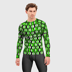 Рашгард мужской Техно узор из шестиугольников зелёный, цвет: 3D-принт — фото 2