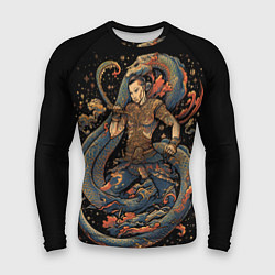 Рашгард мужской Боец Муай-тай и огромный дракон, цвет: 3D-принт