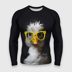 Рашгард мужской Белый гусь в желтых очках на черном фоне, цвет: 3D-принт
