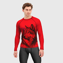 Рашгард мужской Рисунок волка на красном, цвет: 3D-принт — фото 2