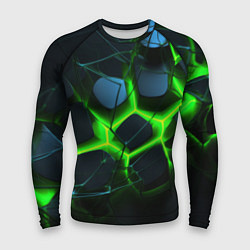 Рашгард мужской Зеленый неон и разлом плит, цвет: 3D-принт