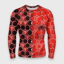 Рашгард мужской Техно-киберпанк шестиугольники красный и чёрный с, цвет: 3D-принт