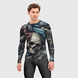 Рашгард мужской Коллаж винтажный с черепом - нейроарт, цвет: 3D-принт — фото 2