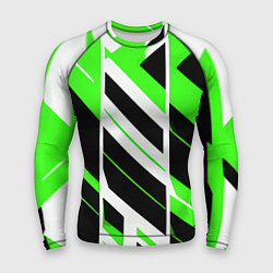 Рашгард мужской Black and green stripes on a white background, цвет: 3D-принт