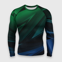 Рашгард мужской Зелено-синие абстрактные объемные полосы, цвет: 3D-принт