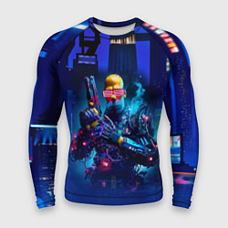 Мужской рашгард Homer Simpson with a pistol - cyberpunk