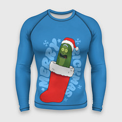 Мужской рашгард Новогодний Рик огурчик - Merry Rickmas