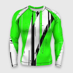 Мужской рашгард Black and white vertical stripes on a green backgr