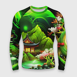 Мужской рашгард Природа Японии в зеленых цветах