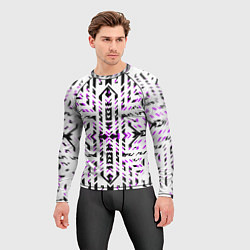 Рашгард мужской Чёрно-фиолетовые диагональные полосы на белом фоне, цвет: 3D-принт — фото 2