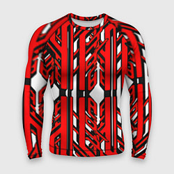 Рашгард мужской Чёрно-красные техно полосы на белом фоне, цвет: 3D-принт