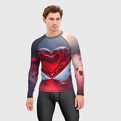 Рашгард мужской Хрустальное красное сердце на сером фоне с боке, цвет: 3D-принт — фото 2