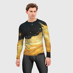Рашгард мужской Золотистая материя на черном фоне, цвет: 3D-принт — фото 2