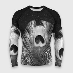 Рашгард мужской Изогнутые белые перья павлина - чб иллюстрация, цвет: 3D-принт