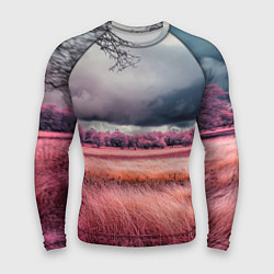 Мужской рашгард Поле и деревья пейзаж - инфракрасный стиль