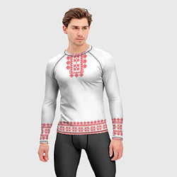 Рашгард мужской Славянский орнамент и узоры - вышиванка рубаха бел, цвет: 3D-принт — фото 2