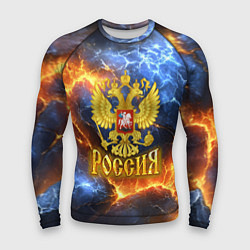 Рашгард мужской Россия герб и огонь, цвет: 3D-принт
