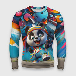 Рашгард мужской Funny panda cub on a graffiti background, цвет: 3D-принт