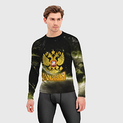 Рашгард мужской Россия - герб на черно-зеленом фоне, цвет: 3D-принт — фото 2