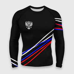Рашгард мужской Герб и полосы цветов флага на чёрном, цвет: 3D-принт