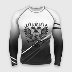 Рашгард мужской Герб России градиент в полосами серый, цвет: 3D-принт