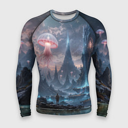 Рашгард мужской Фантастический мир с медузами и озеро у гор, цвет: 3D-принт