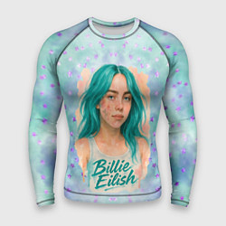 Рашгард мужской Билли Айлиш бирюзовые волосы, цвет: 3D-принт