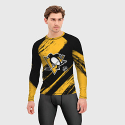 Рашгард мужской Питтсбург Пингвинз - брызги краски, цвет: 3D-принт — фото 2