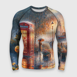 Рашгард мужской Красная телефонная будка на набережной, цвет: 3D-принт
