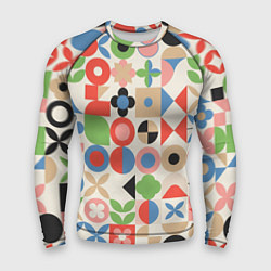 Мужской рашгард Геометрический узор с цветочными элементами - ретр