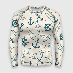 Рашгард мужской Морской паттерн из штурвалов, чаек и якорей, цвет: 3D-принт