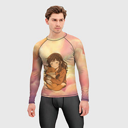 Рашгард мужской Девочка обнимает лисичку, цвет: 3D-принт — фото 2