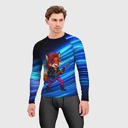 Рашгард мужской Лиса в косухе и гитарой - рок звезда, цвет: 3D-принт — фото 2