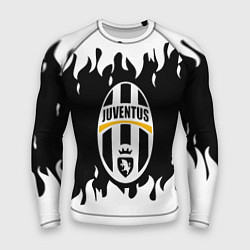 Рашгард мужской Ювентус черно белый огонь, цвет: 3D-принт