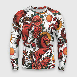 Рашгард мужской Красный конь в стиле татуировки, цвет: 3D-принт