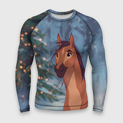 Рашгард мужской Лошадь на фоне новогодней елки, цвет: 3D-принт