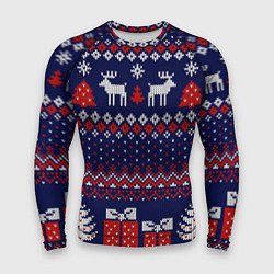 Рашгард мужской Новогодний вязаный паттерн, цвет: 3D-принт