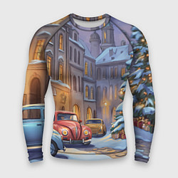 Рашгард мужской Новогодний снежный двор, цвет: 3D-принт