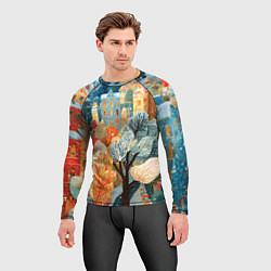 Рашгард мужской Разноцветные новогодние домики, цвет: 3D-принт — фото 2
